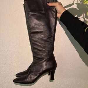 Women’s Black Knee-High Leather Heeled Boots